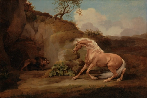 конь, природа, животные, лев, картина, живопись, коричневые